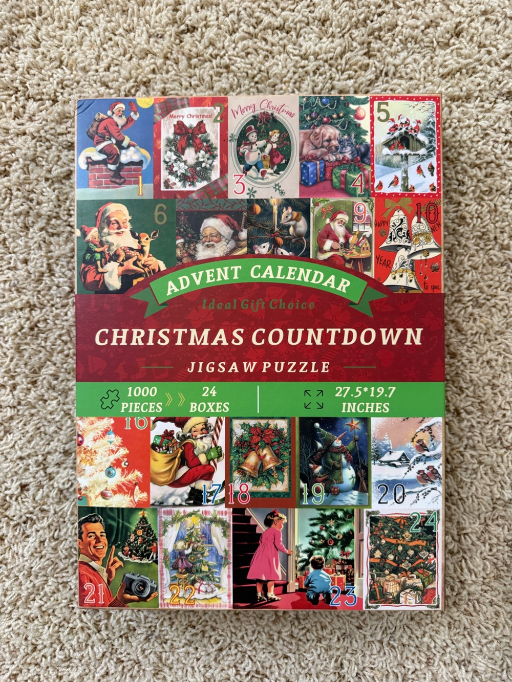 Christmas Countdown Advent Calendar Jigsaw Puzzle - Red & Green